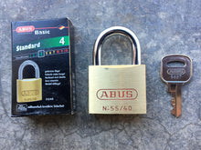 Load image into Gallery viewer, ABUS Economy Brass Padlock 55/40, 1-9/16" wide, keyed alike, Warning imprinted